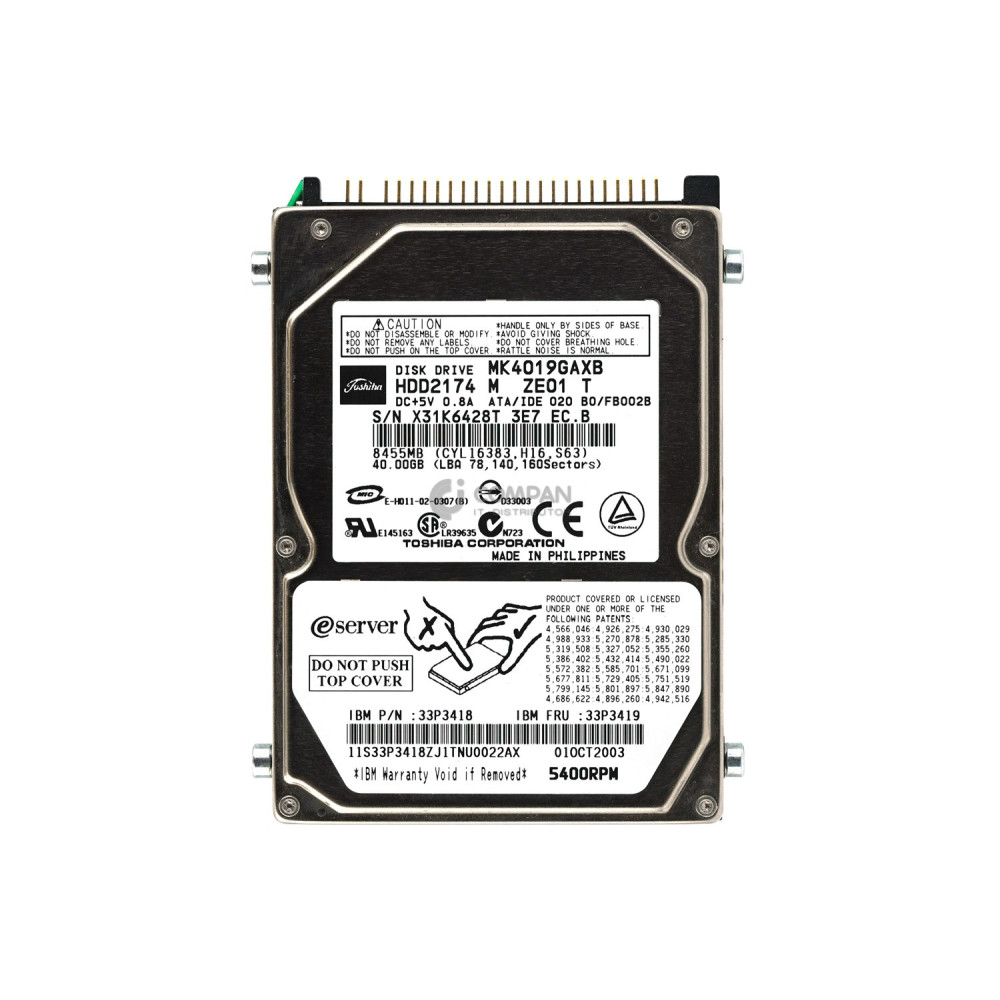 33P3419 IBM HARD DRIVE 40GB 5.4K 2.5 SFF ATA
